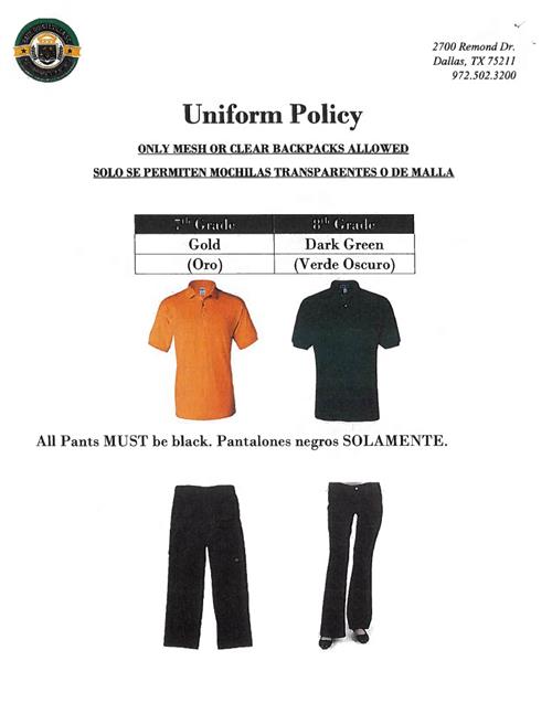  2023-24 Uniform Policy / Politica de uniformes